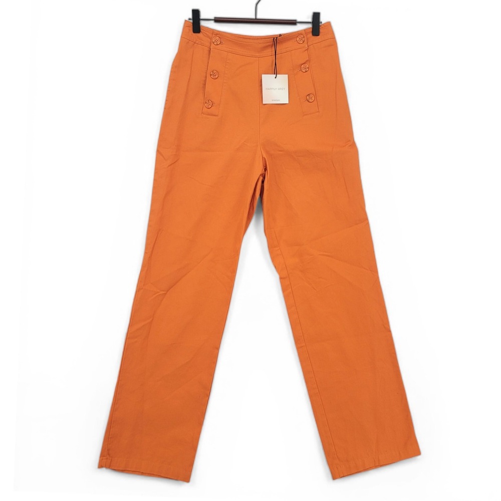 Happily Grey Wide Leg‎ Pants Womens S Orange High Rise Sailor Button NWT